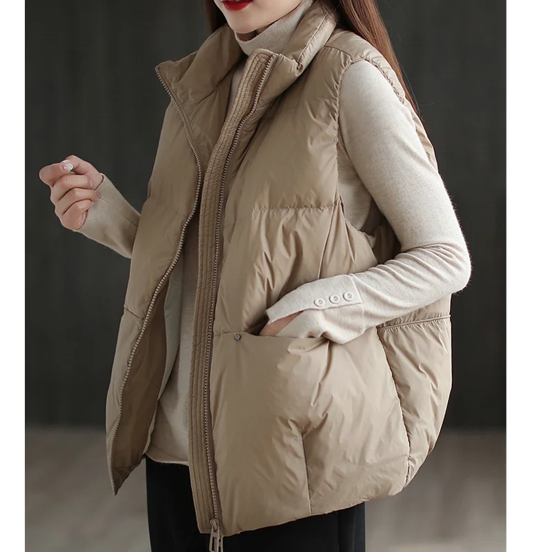 Max LuLu New 2021 Winter British Design Fashion Warm White Duck Down Parkas Loose Casual Womens Vest Pockets Vintage Waistcoats