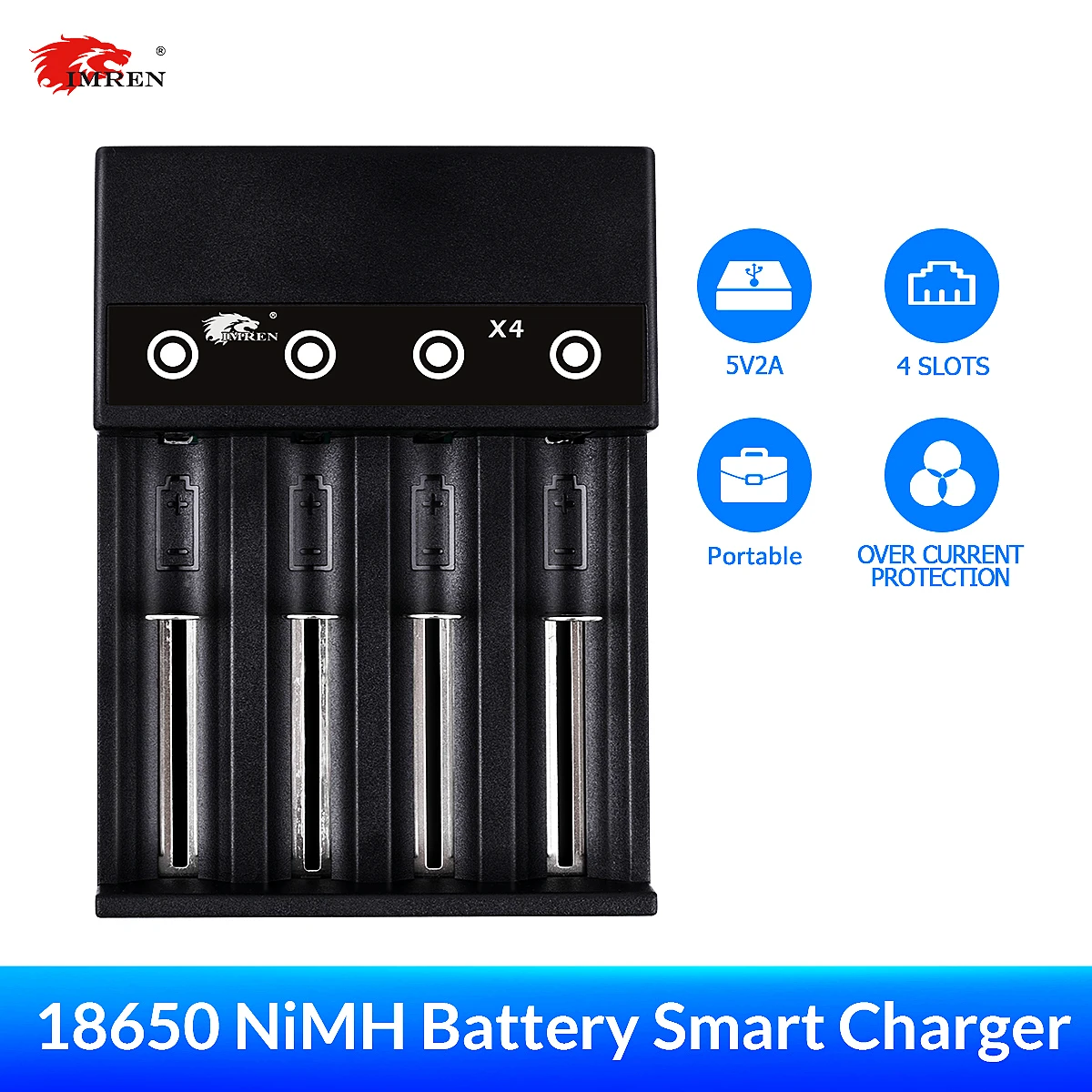 

IMREN 18650 Battery Charger for Rechargeable Batteries Li-ion Batteries 18650 18500 18350 17650 17670 17500 16340 21700 22650