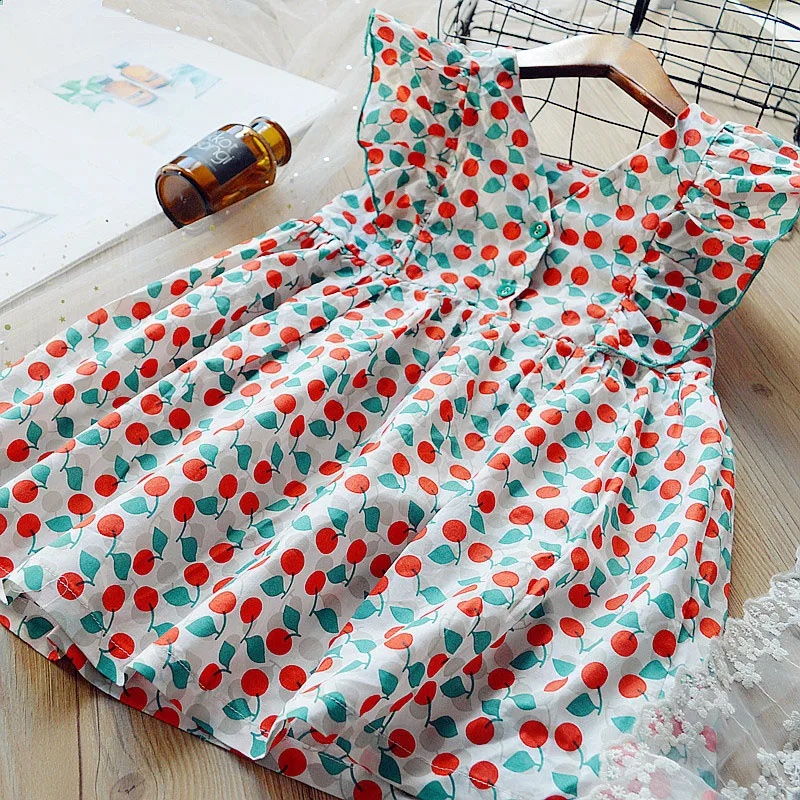 Summer New Girl'S Dress Baby Kids Floral Fruit Small Flying Sleeve Cute Princess Classic Dress Charm Vestidos Children Clothing