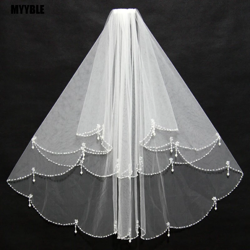 

Women Bridal Veil With Comb 2 Layers Tulle Sequins Beads Bridal Veil Wedding Accessories Hand sewing bahtHigh quality material