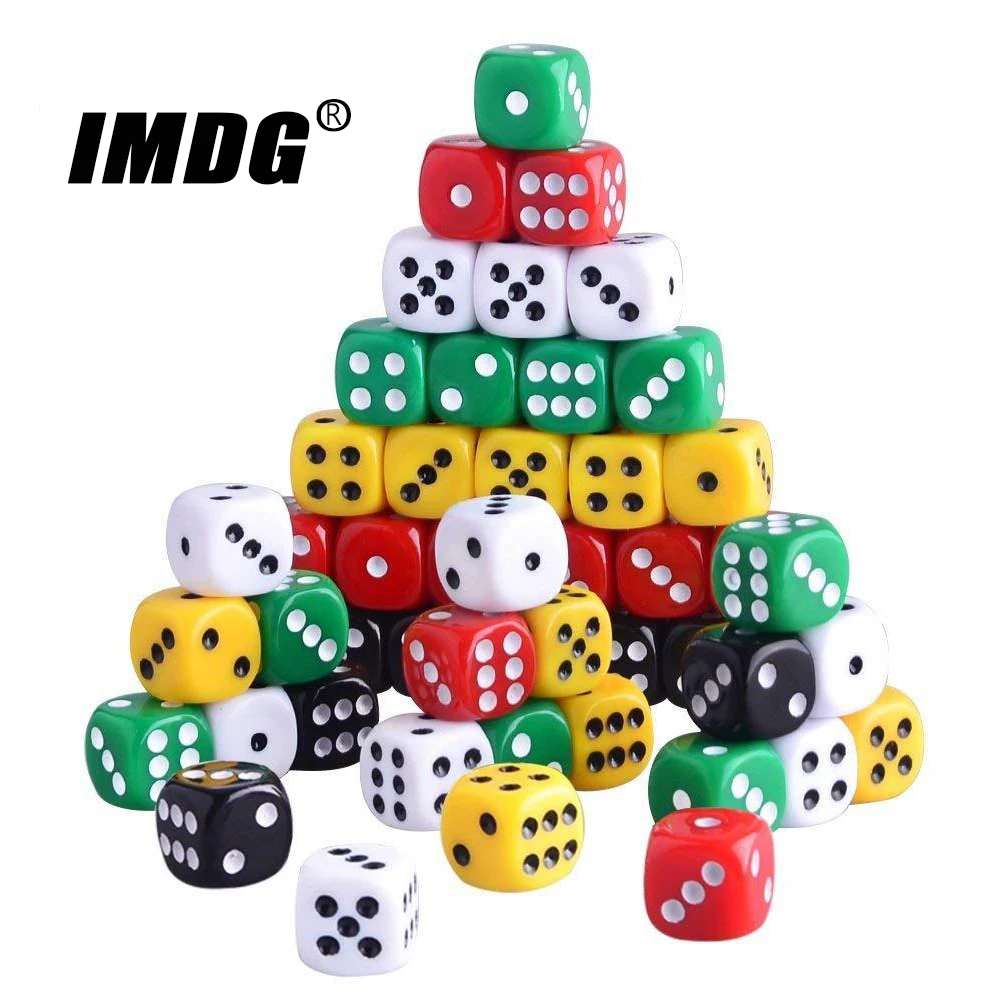 50Pcs/pack Multicolor Dice 16mm Acrylic Colorful #16 Round Corner Cubes KTV Bar Gambling Casino Dice