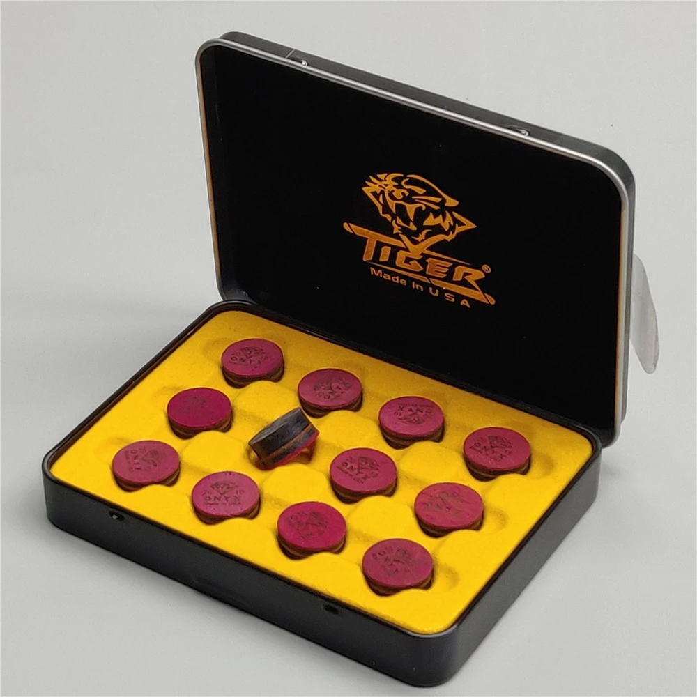 Tiger ONYX puntas para tacos de billar 14mm laminado 12 unids/caja EE. UU. Cuero medio Pro Carom puntas para tacos de billar accesorios de billar