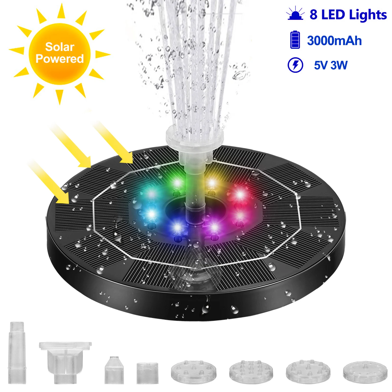 Floating Solar Fountain 5V 3W Solar Fountain Garden Water Fountain Pool Pond Decor Gradient Light-emitting Water Pump Fountain