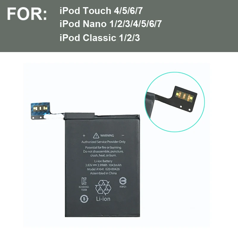 Replacement Battery For iPod Touch 7 6 5 4 3.83V 1043mAh For iPod Nano 7 6 5 4 3 2 1 For iPod Classic 3 2 1 A1641 With Tools