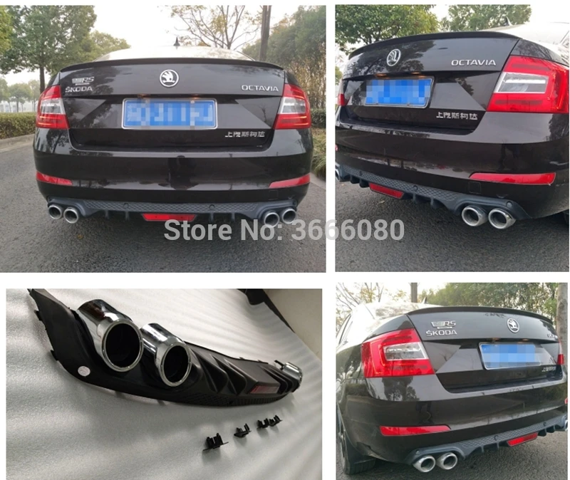 Wysokiej jakości ABS czarny tylny spojler zderzaka bagażnika tylny dyfuzor Protector z otworem Car Styling dla Skoda Octavia 2014-2018 — zdjęcie 3