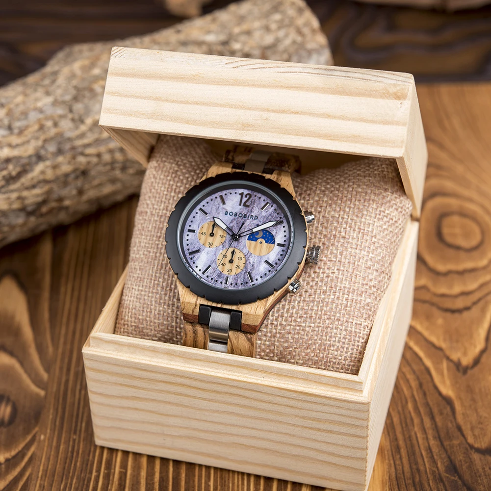 BOBO BIRD BOBO VOGEL Holz Uhr Männer Luxus Stilvolle Uhren Uhren Chronograph Militär Quarz relogio masculino Dropshipping Angepasst 4