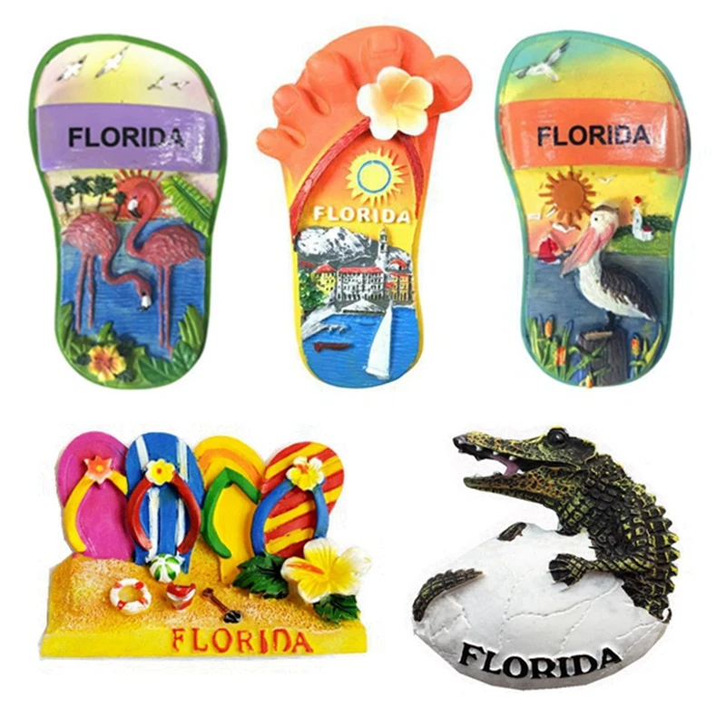 Handmade Painte Florida Alligator Flamingo Shoes 3D Fridge Magnet Tourism Souvenirs Refrigerator Magnetic Stickers Gift