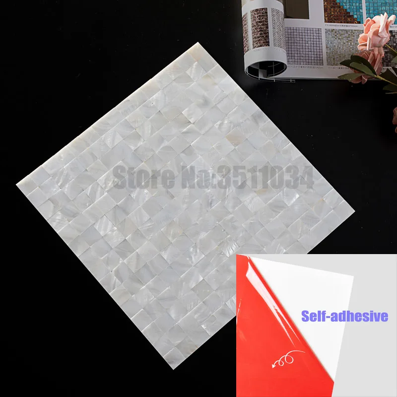 Self-Adhesive 3D Art Seamless White Shell Mosaic Tiles Mother of Pearl Wall Brick for Kitchen Backsplashes Bathroom Wall Decor