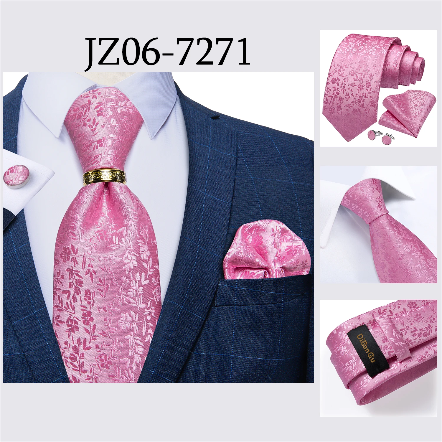 Beige Floral Herren Krawatten Taschentuch Manschettenknöpfe Hochzeit Party Krawatten für Männer Edelstahl Drachen Ring Männer Accessoires Geschenk – Detail 34