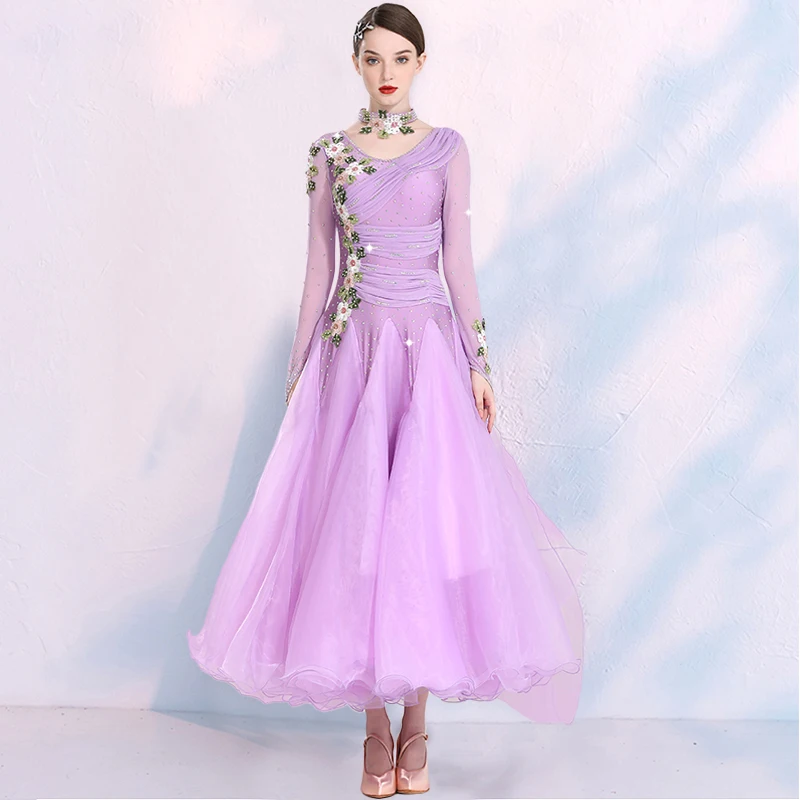 

Pink Purple Standard Ballroom Dance Dresses New Elegant Waltz Dancing Costume Women Waltz Ballroom Competition Dance Dress