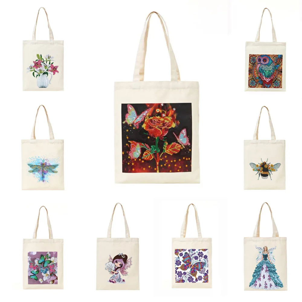 Canvas Tote Bag with Diamonds, 5D DIY Diamond Painting, Reusable Grocery Bags, Durable Bags, Rhinestone Diamond Art Handbag