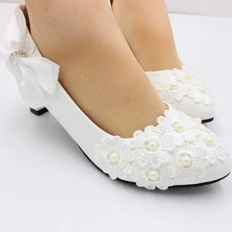 【Xingchenmao】New Bow White High Heel Wedding Shoes Square Heel Wedding Shoes Bridesmaid Shoes Made in China BH2104