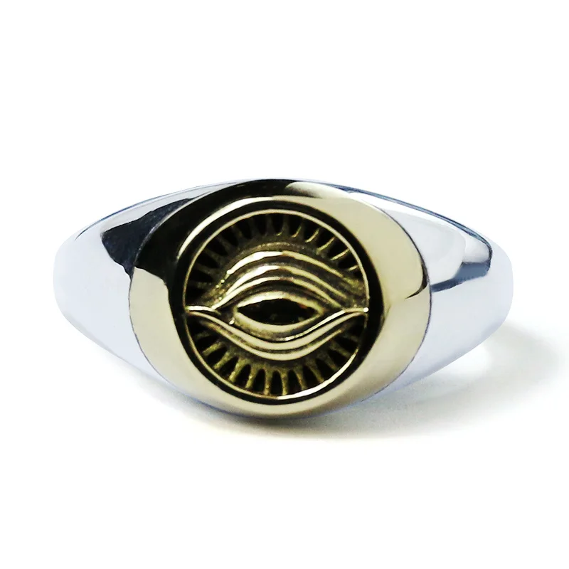 Pure Silver 925 Thai Silver Eye Of Providence Open Size Adjustable Ring Band Two Tone Saint S925 Rings For Men Male Women (HY)