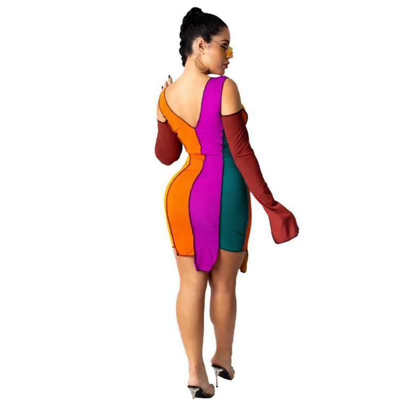 Vestido corto de encaje con retazos para mujer, minivestido Sexy para fiesta de Navidad, manga larga, vestido elegante Bodycon