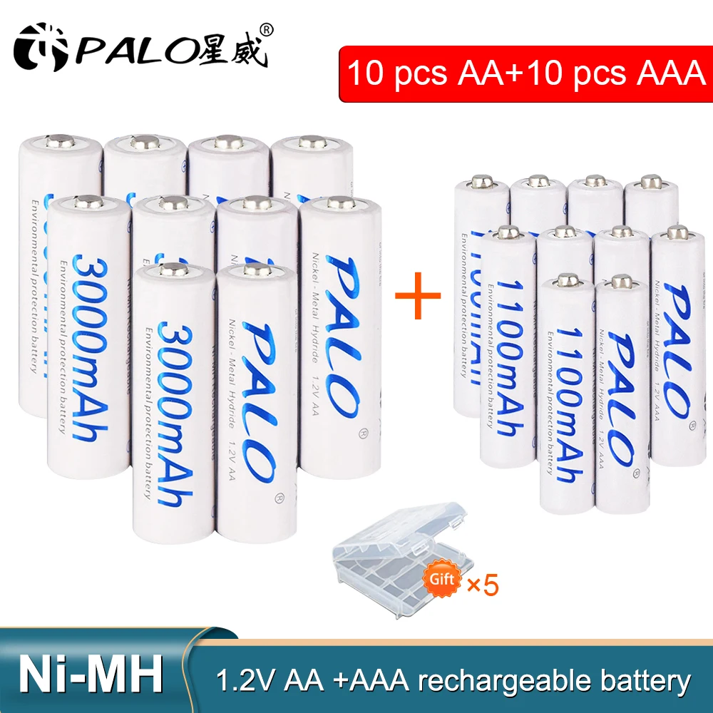 PALO 8Pcs 1.2V 3000mAh AA Rechargeable Battery and 8Pcs 1100mAh AAA Rechargeable Batteries For Toys Car Led Light