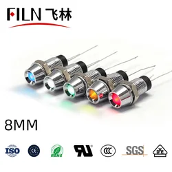 Film Metal içbükey kafa 8mm led 24v 110v 220v orange led gösterge ışığı kırmızı yeşil mavi sinyal lambası tel olmadan