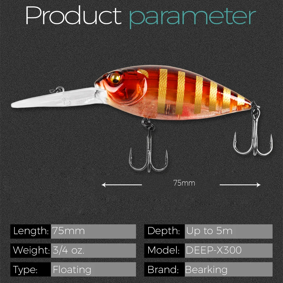Bearking ข้อเหวี่ยงแบบแข็ง75มม. 23ก. เหยื่อตกปลาเหยื่อปลาคาร์ฟลายเบส Pesca เหยื่อตกปลาสินค้าตกปลา
