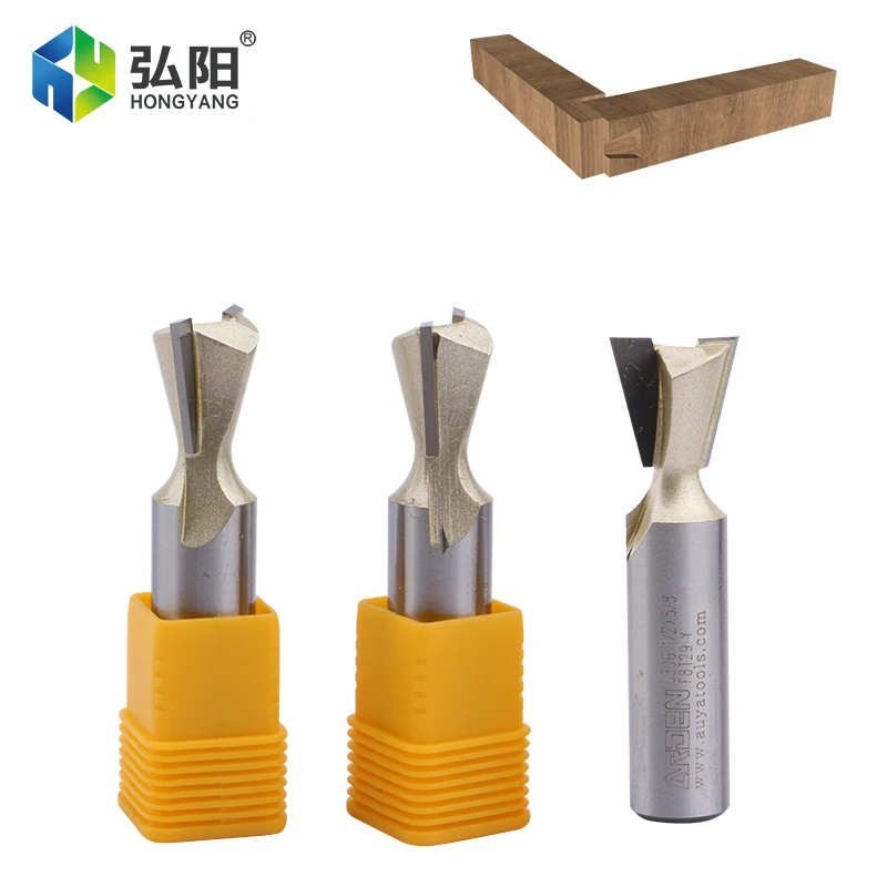 1 Uds. Cuchillo de cola de milano con mango de 1/2 "y 1/4", cuchillo ranurado para gabinete con fresa de 2 bordes, tallado de carburo de tungsteno para carpintería MDF