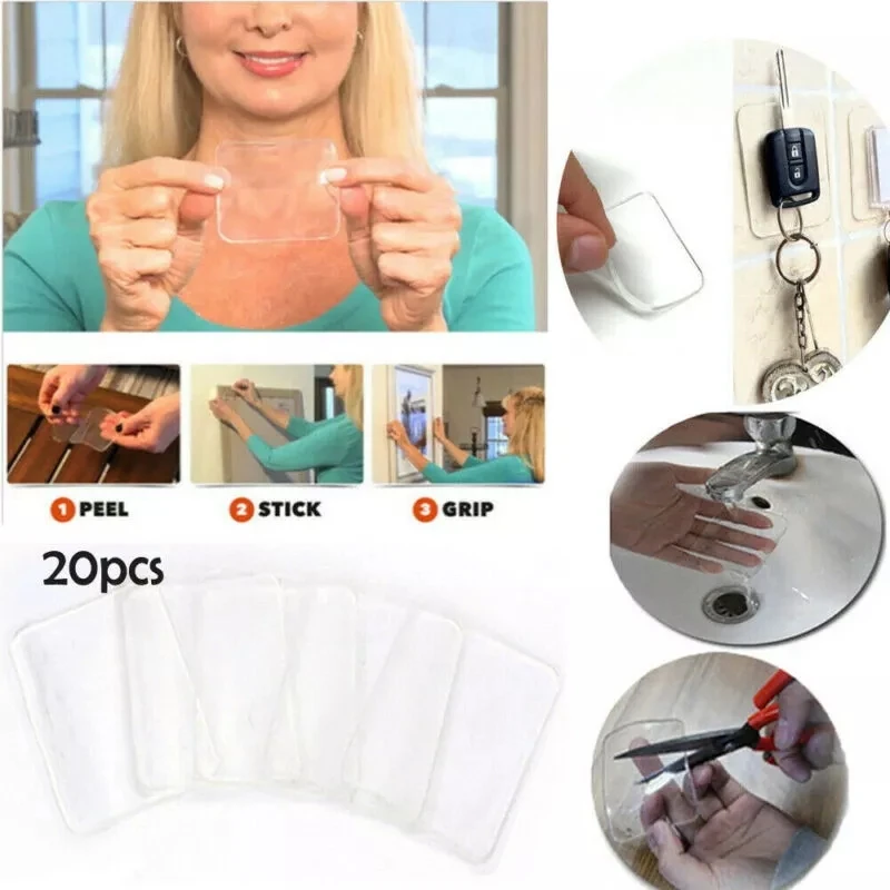 

Super Sticky Silicone Gel Pads, Transparent, Clear, Anti-Slip, Auto Gel Holders, Durable, Washable Cell Pad, Hook Up, 20Pcs