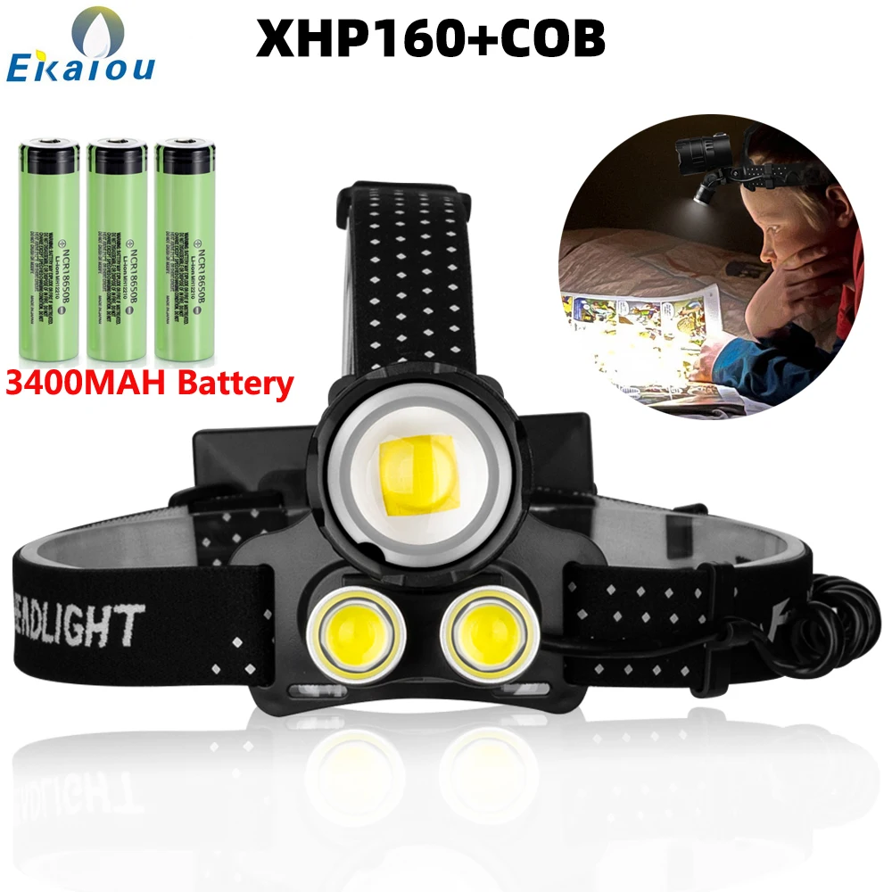 

New XHP160 Strong Light LED+COB Adjustable Headlamp USB Charging Telescopic Zoom High-Power 18650 Fishing Outdoor Lampt