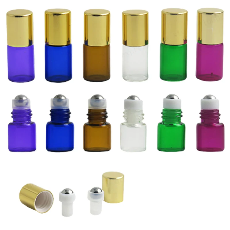 

Travel Empty 1ml 2ml 3ml Colorful roll on roller Glass bottles for essential oils Using Small Cosmetic Glass Vials 500pcs