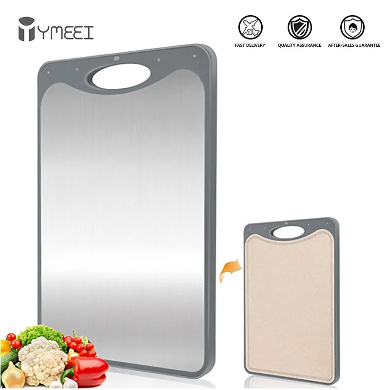 

YMEEI 304 Stainless Steel Cutting Board Double-sided Mildew-proof Wheat Chopping Block Rectangular Bread Fruit Kitchen Gadgets