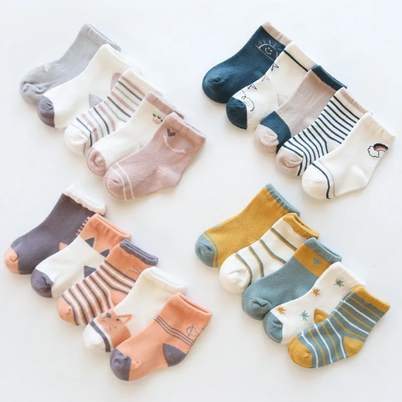 Lawadka 5Pairs/lot Infant Baby Socks Autumn Spring Socks for Girls Cotton Newborn Baby Boy Socks Toddler Boys Socks 0-3Years Old