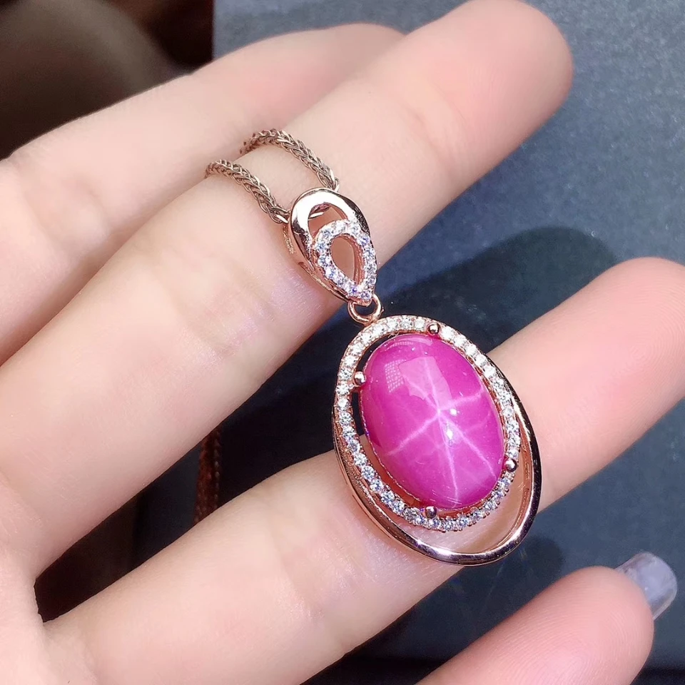 KJJEAXCMY Fine Jewelry Natural Star Ruby 925 Sterling Silver Women Pendant Necklace Chain Ring Set Support test Classic