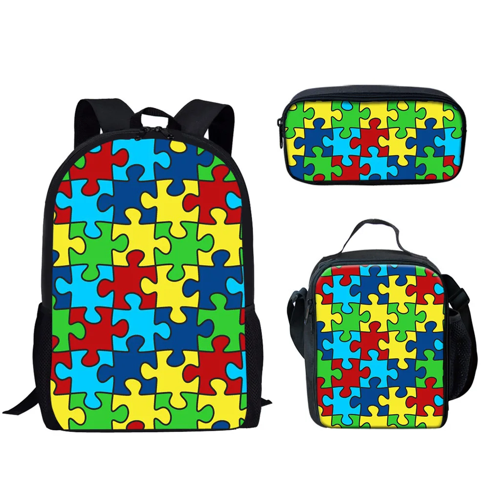 3Pcs Set Children School Bags Large Capacity Schoolbag Colorful Puzzle Pattern Backpack for Primary Student mochilas