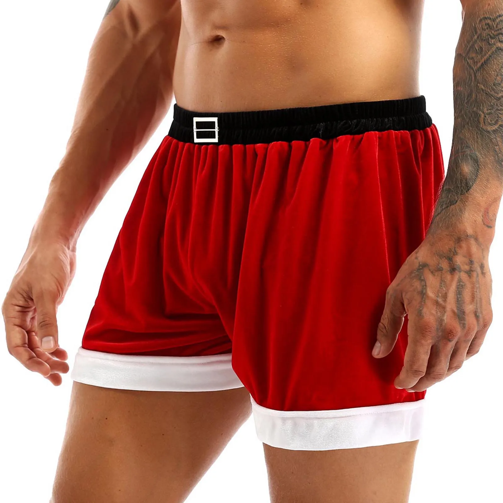 Casaco com capuz para homens, roupas de natal de veludo, casaco de pele sintética, costura, fantasia sexy de festa de natal, cosplay de santa fé, boxer, shorts