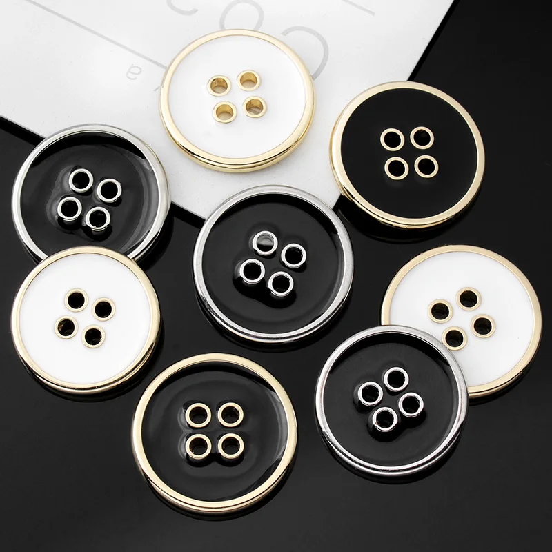 6Pcs/lot 11.5-25mm White black gold rim round metal four-eye buttons shirt coat suit clothes top decoration button C168