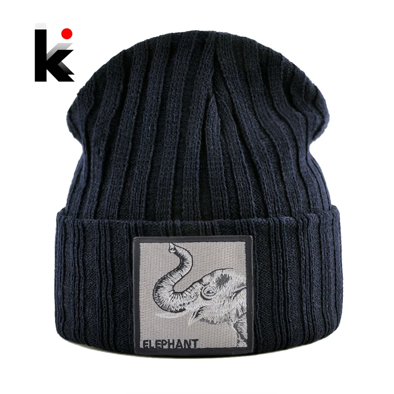 

Autumn Winter Knitted Skullies Beanies Unisex Fashion Hip Hop Hats With Embroidery Patch Outdoor Casual Black Bonnet Gorras