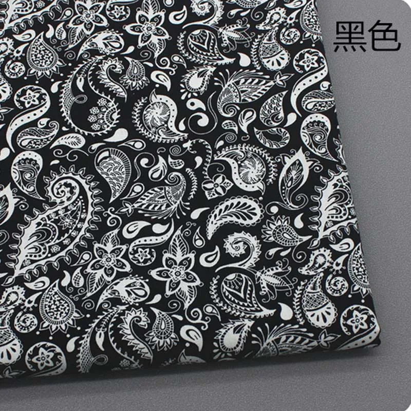 Popeline 100% coton, tissu rétro blanc, noir, ORANGE, jaune, rouge foncé, fleur de Paisley, pour robe d'été, chemisier artisanal