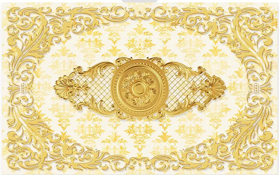 

Custom 3D Photo Wallpaper ceilings Luxury golden embossed European pattern ceiling mural background wall