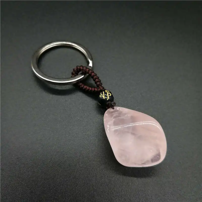 Natural Rose Quartz Crystal Stone KeyChain  Ore Energy Stone KeyChain  Jewelry Making