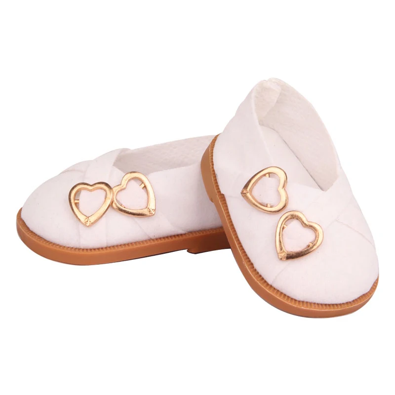 Chaussures de loisirs super mignonnes en cuir PU avec double cœur, mini chaussures faites à la main pour poupées Reborn, jouets russes, 7cm, 43 cm, 18 po
