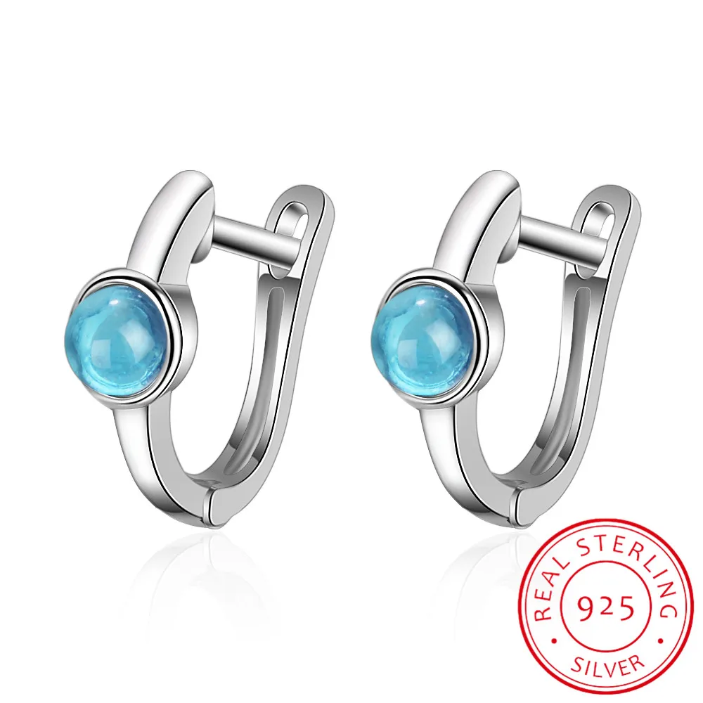 Round Aquamarine Earrings for Women Silver 925 Jewelry Gemstones Korean Fashion Design Girl Short Ear drops Wholesale