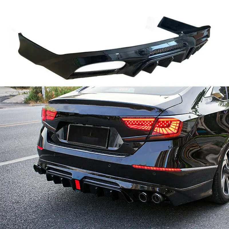 

Fits For Honda Accord 2018-2020 Gloss Black Rear Bumper Diffuser Spoiler With Lights Moulding Car Accessories