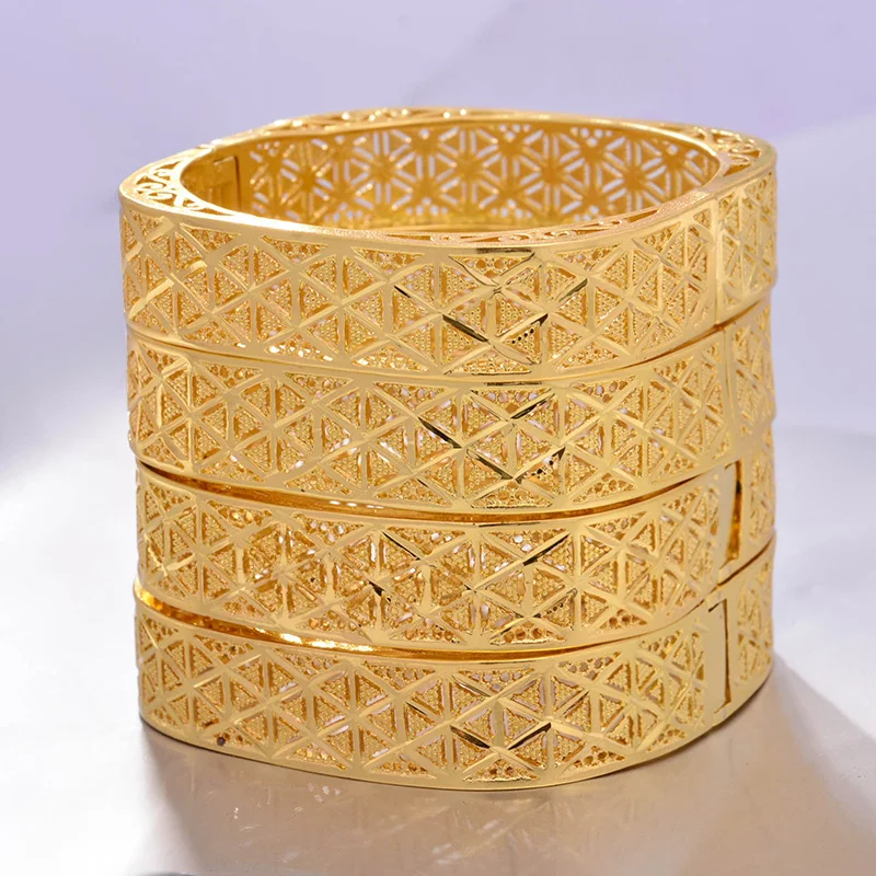 

Annayoyo Ethiopian 4Pcs/lot Africa Gold Color Bangles for Women Dubai Bride Bracelet African Wedding Jewelry Middle East Items