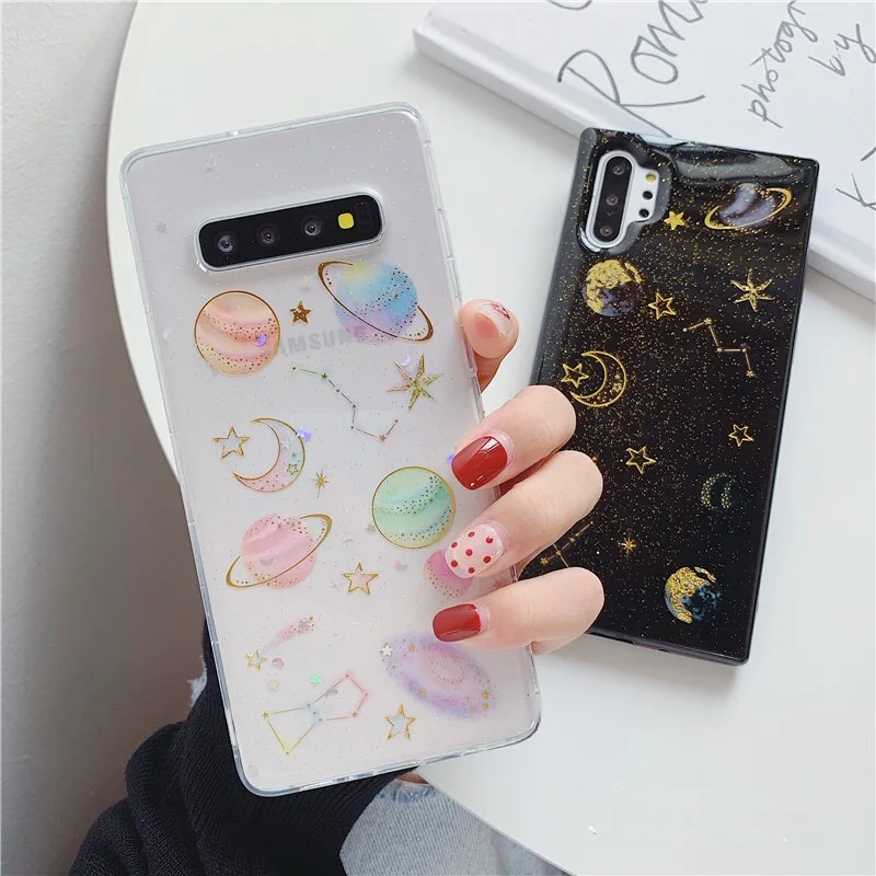 Shine Glitters Out Space Universe Phone Case For Samsung S23Ultra S24 S22 S21FE S20 PLUS Note20 A34 Body Cover Shell Protection