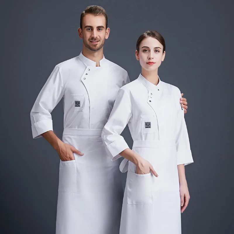 Fantasia de uniforme de chef com manga comprida, jaqueta unissex de serviço de alimentos respirável para restaurante, cozinha, cozinha, trabalho de alimentos