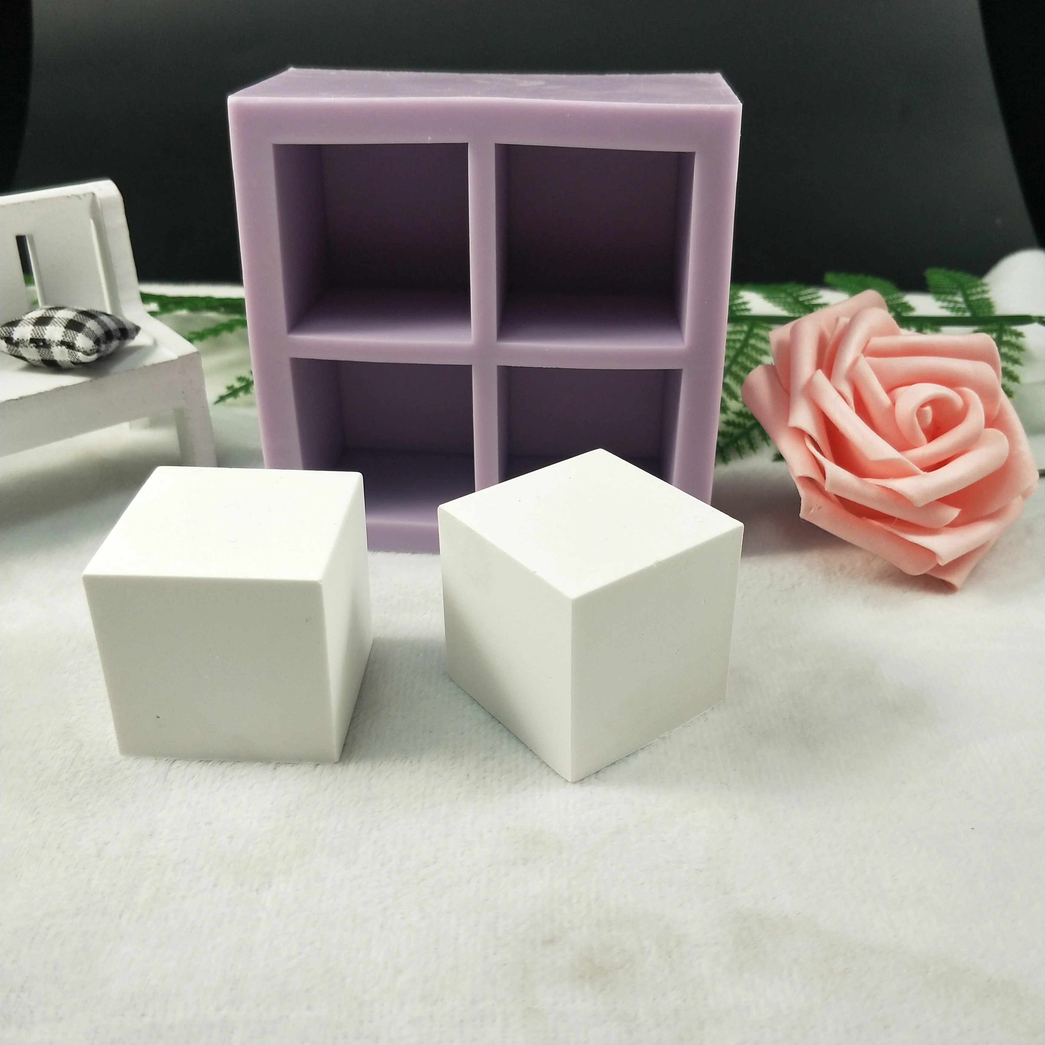 

QT0280 PRZY Mold Silicone Square Soap Mould Four-hole Cube Handmade Soap Making Molds Candle Mold Silicone Resin Clay Mold