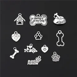 22pcs Mix Silver Color Dog Paw Dog House Charms Cute I Love My Dog Pendant Jewelry Making DIY Handmade Accessories M55