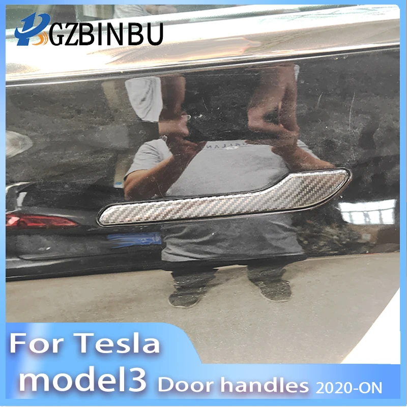 Real Carbon Fiber Door Handle Cover For Tesla Model 3 Model Y 2017-2022 Car Stickers Decals Auto Accessories Protector Decorativ