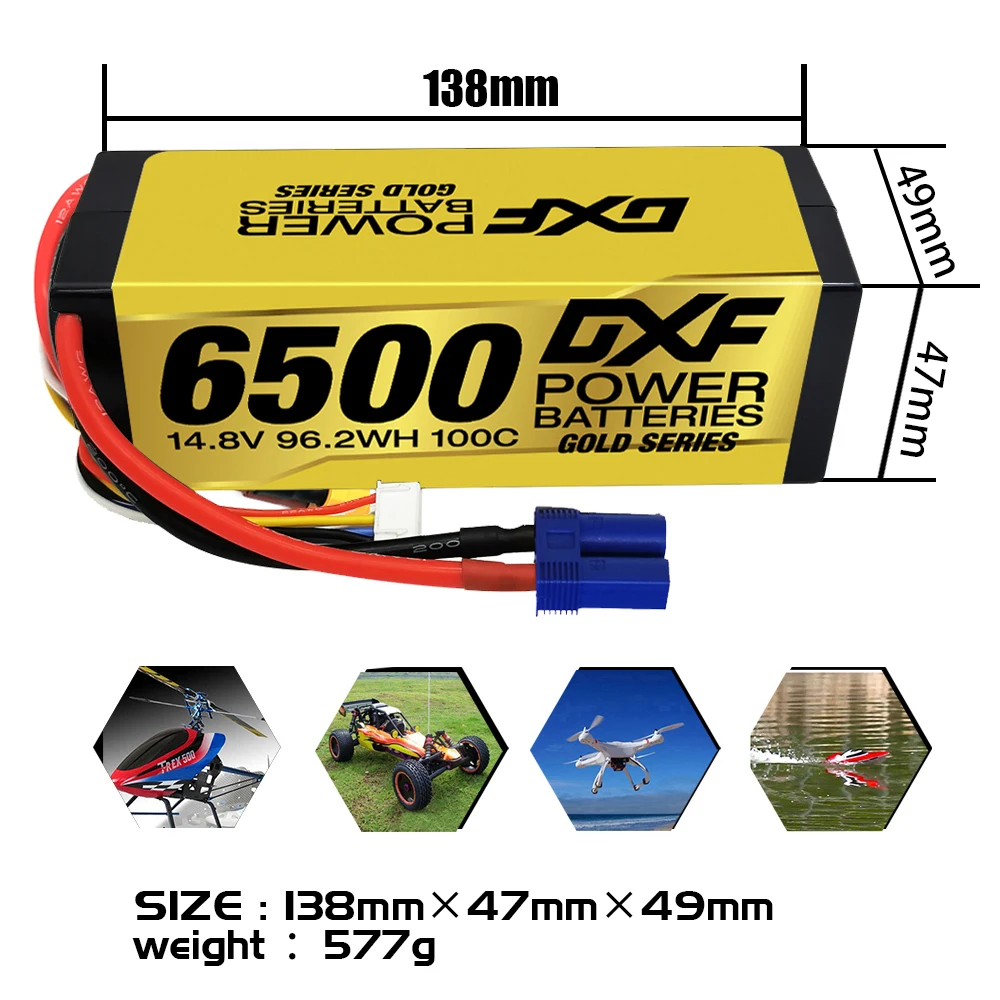 DXF 2PCS Battery 3S 4S 6S Lipo 11.1V 14.8V 22.2V 6500mah 100C hardcase Toys & Hobbies For Helicopters RC Models Li-Polymer