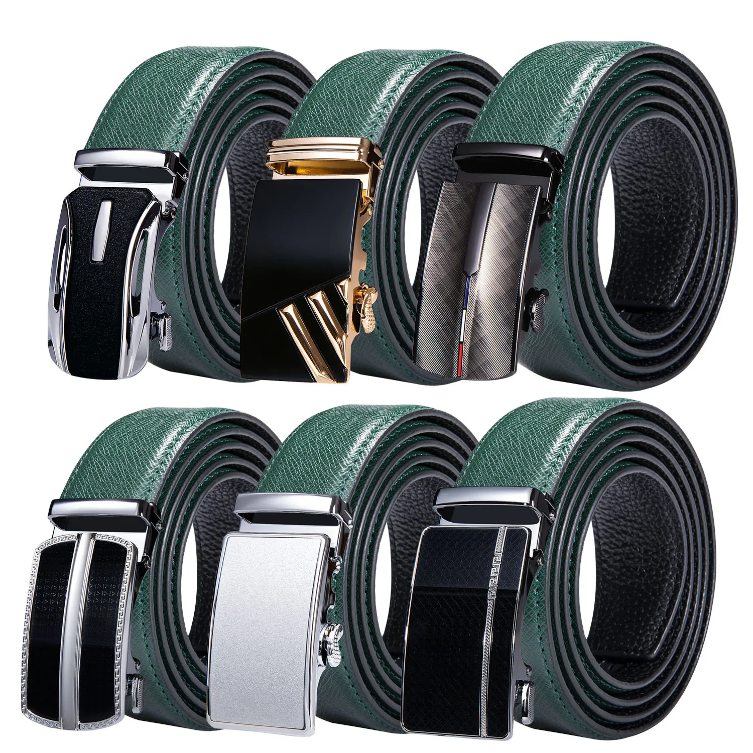 High Quality Green Genuine Leather Belts For Men Metal Automatic Buckle Men's Belt Luxury Famous Brand Waist Strap DiBanGu