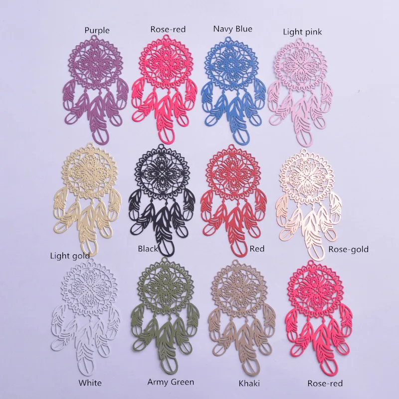 30pcs AB6374 27*48mm Filigree Silver Plated Dreamcatcher Earring Pendant Brass Rose Gold Color Dream catcher Charms DIY Parts