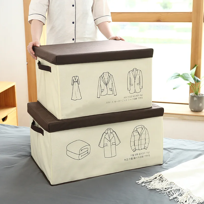 Non-woven Storage Box Foldable Portable Storage Box With Patterned Large Wardrobe Storage Box With Lid Save Space 4 Size