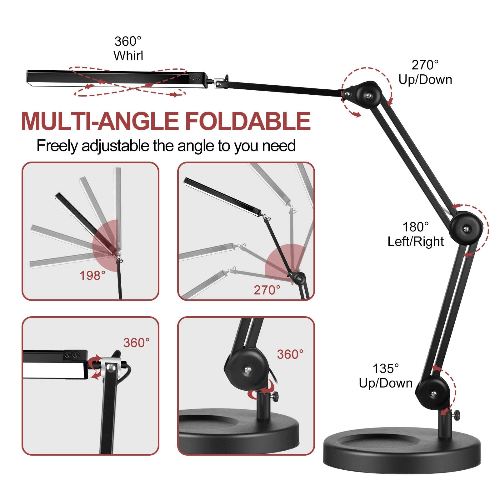 NEWACALOX 24W LED Desk Lamp with Clamp and Round Base 102 LED Eye Caring Table Lamp Memory Function Desk Light for Home Office