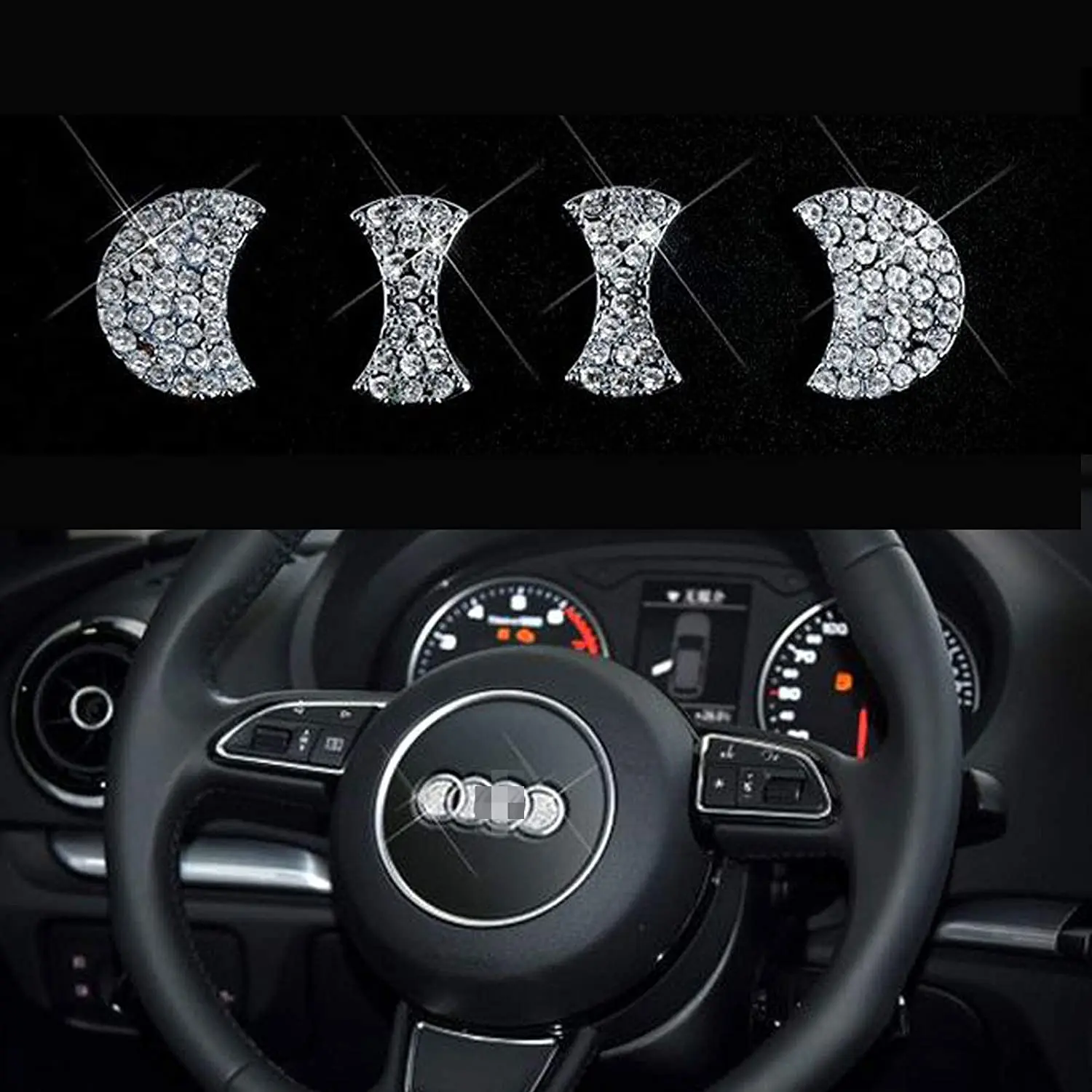 Boutons De Climatisation Strass Pour Audi A3 A4 Q2 Q3 Etc. - Style B, Fixation Adhésive 3M - 5